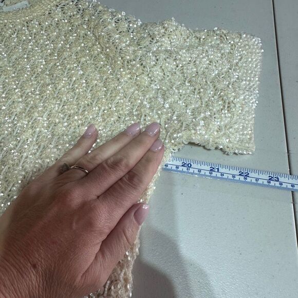 Vintage Handmade Wool Sequin Encrusted Cavanagh’s Off White Sweater Size S Party - Picture 8 of 13